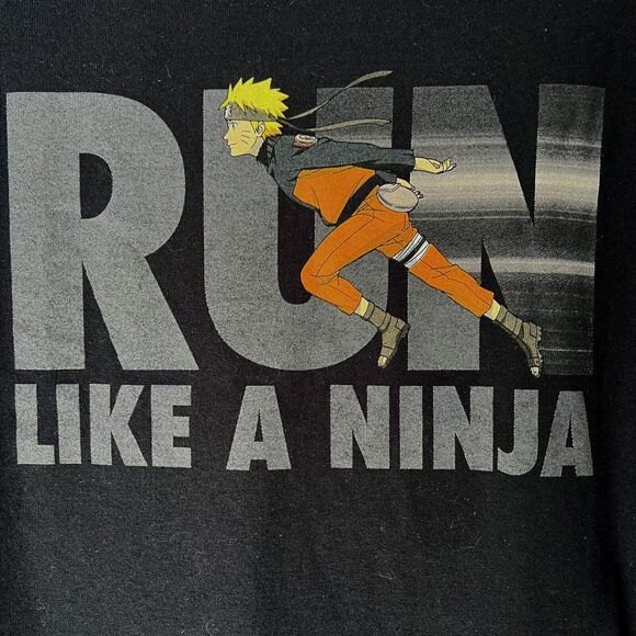 Naruto Shippuden Run Like A Ninja (Large) Anime T-Shirt NWT Black - Picture 2 of 3